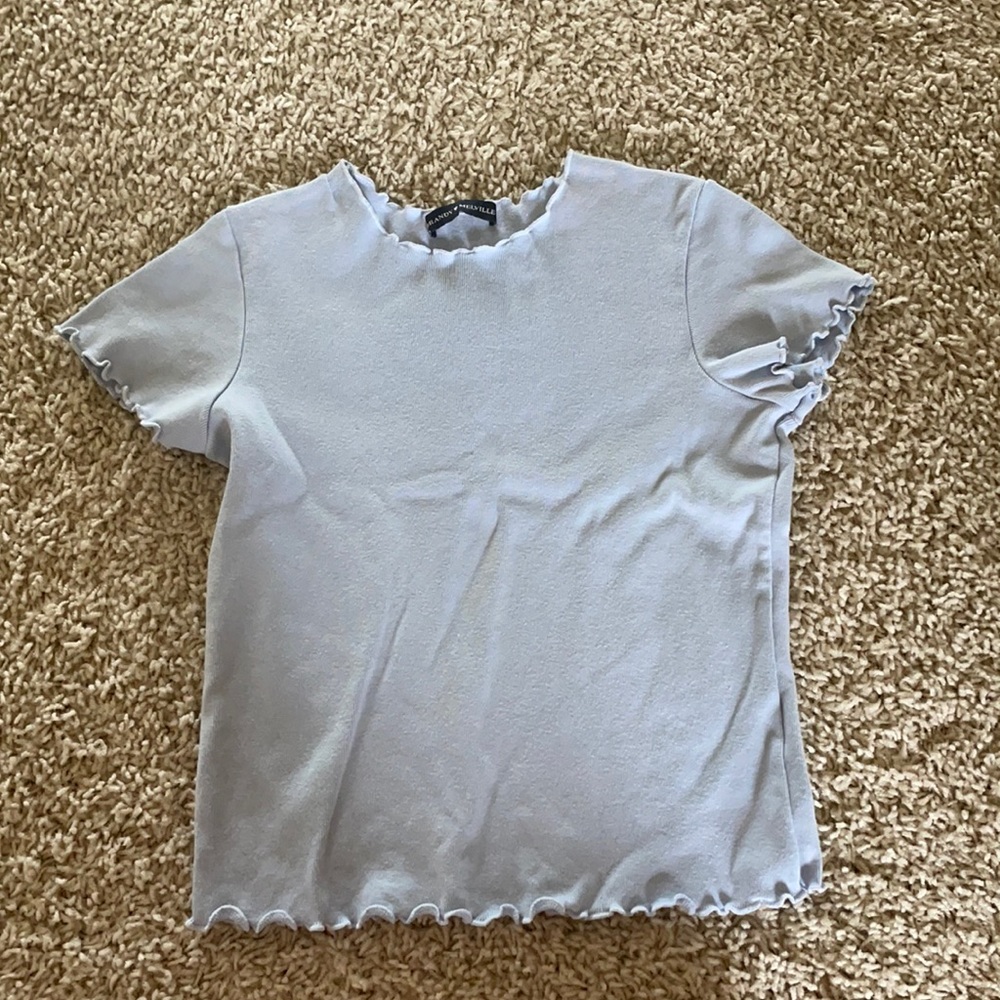 short sleeve blue lettuce trim shirt